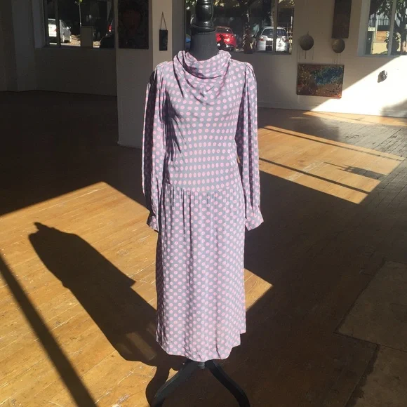 Vintage | Dresses | Gray And Light Pink Polka Dotted Vintage Drop Waist  Dress | Poshmark